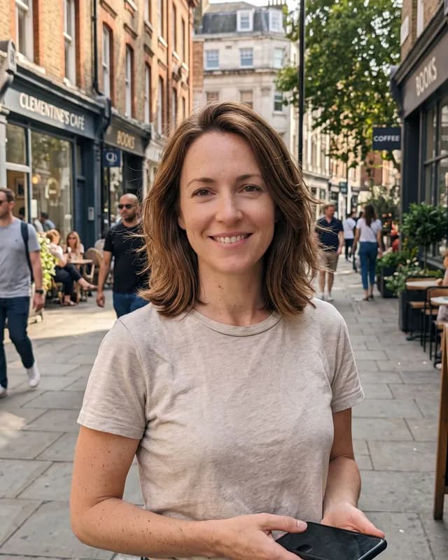 A casual photo of a woman on her own, framed from the chest up