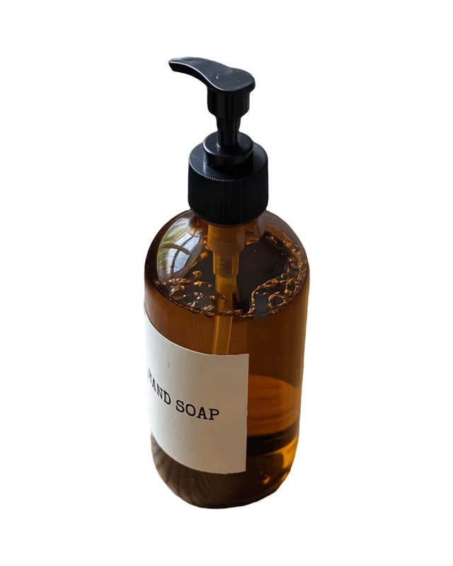 Example angle: the soap bottle seen from above on white