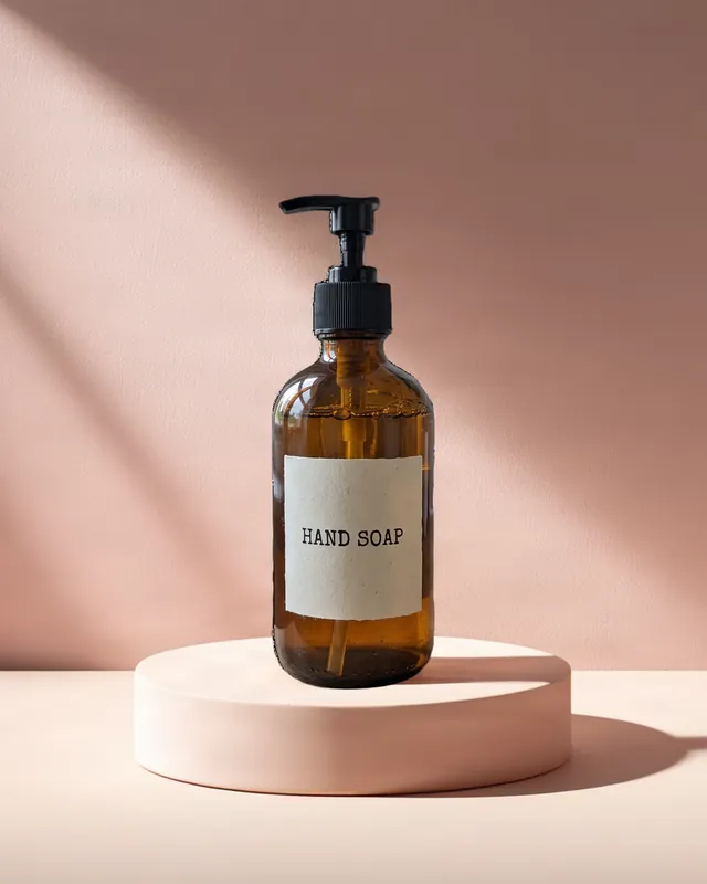 Example lifestyle shot: the soap bottle on a styled surface