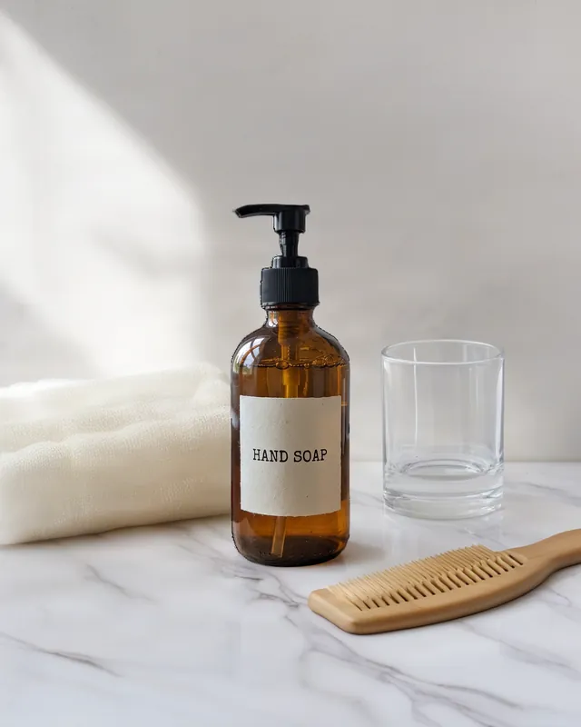 Example scale shot: the soap bottle beside everyday objects