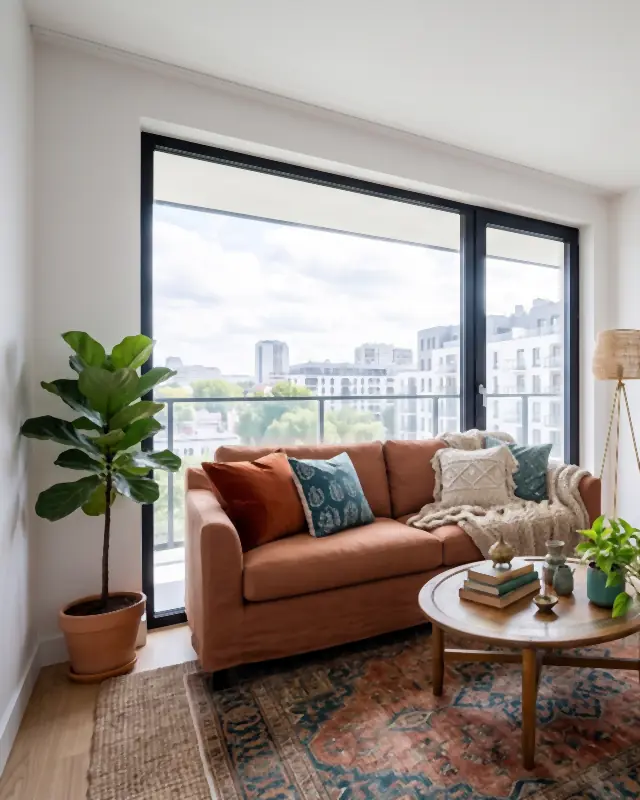 Example: the living room staged in the Bohemian style